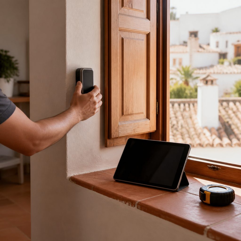 Técnico tomando medidas en una vivienda para renovar el certificado energético