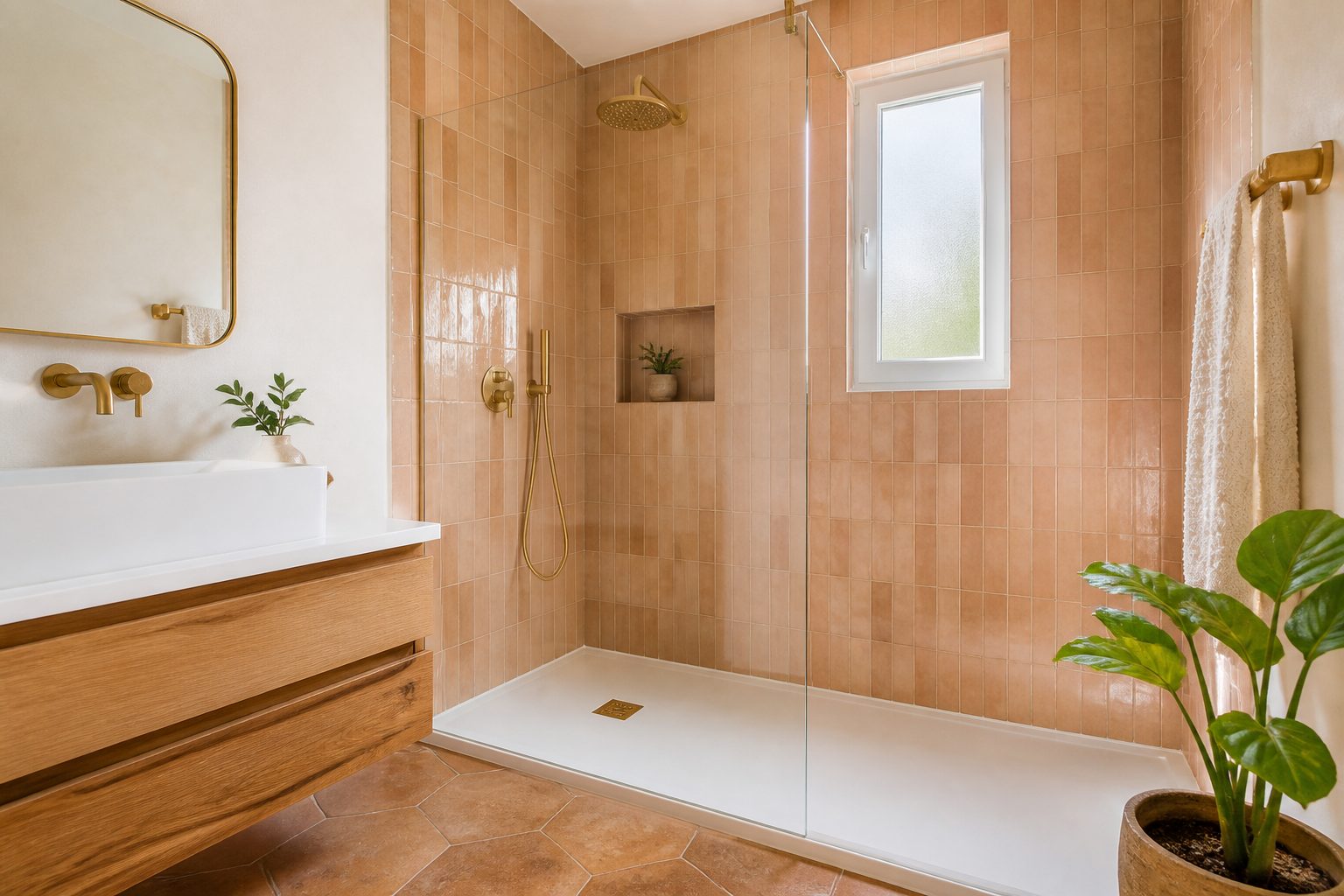 Baño reformado con plato de ducha y mampara de cristal en lugar de la antigua bañera